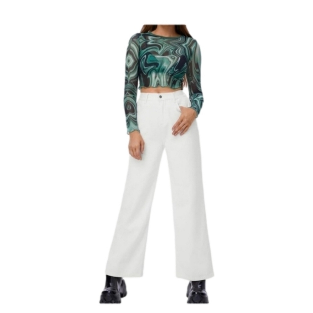 Sweaty Rocks High Elastic Waistband Straight Wide Leg Loose White